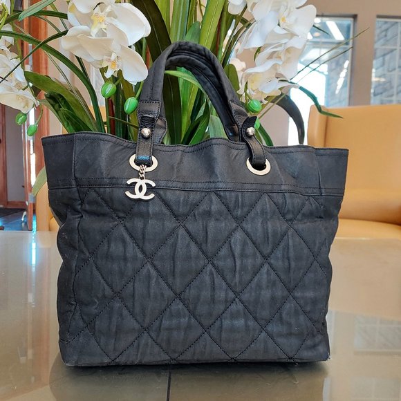 CHANEL Handbags - CHANEL Paris Biarritz Quilted Black Canvas XL Tote